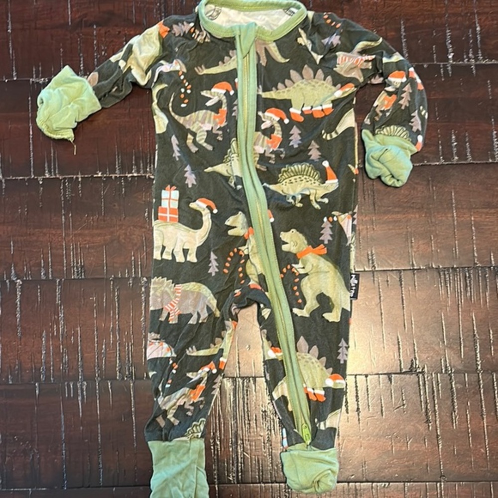 Green and‎ Gray Dinosaur Footies with Camouflage Print